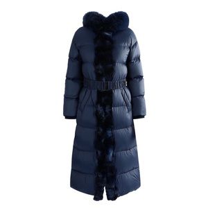 --HOST PICK-- BORA AKSU Faux Fur-Trimmed Puffed Long Coat in Midnight Blue
